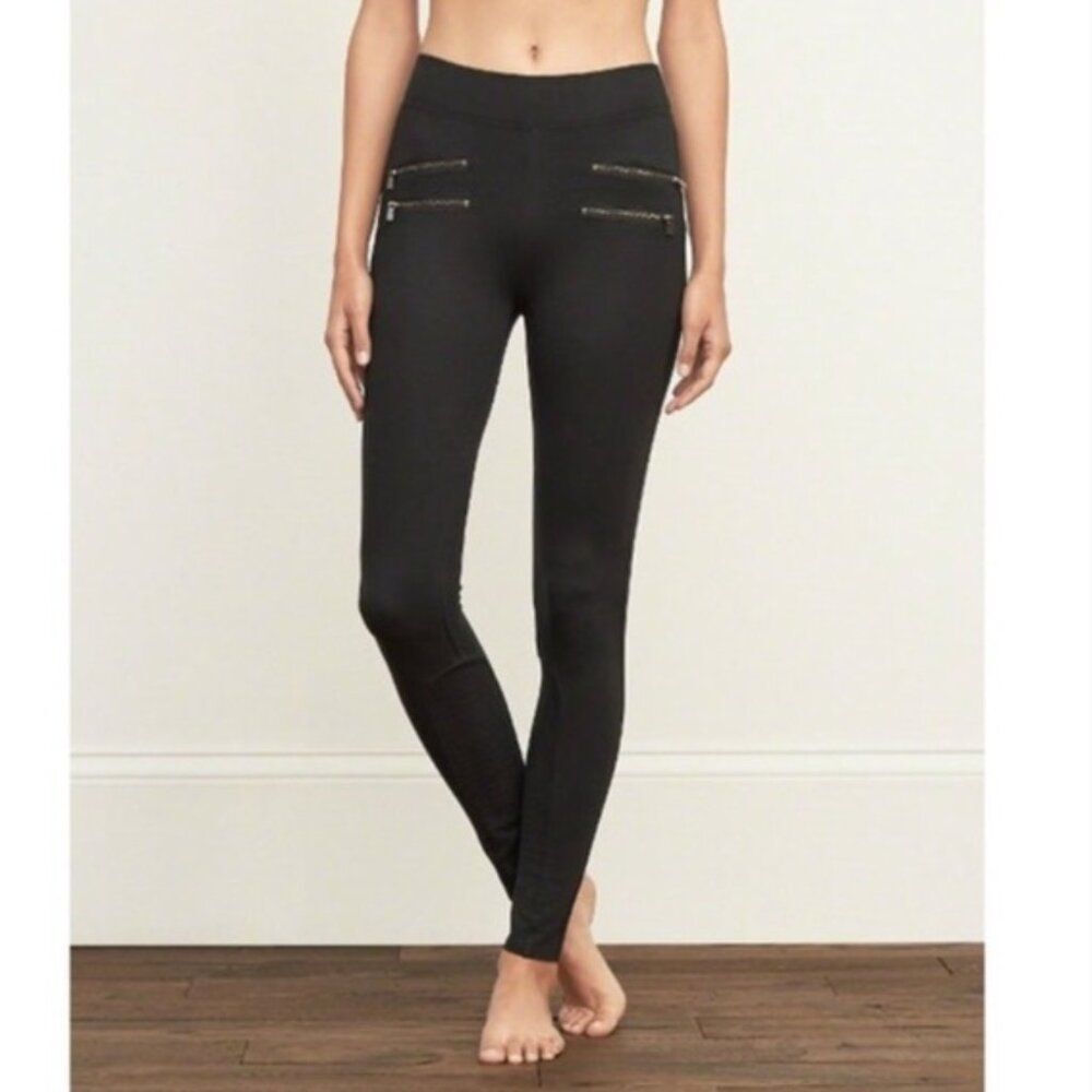 Abercrombie & Fitch Black Moto Zipper Ponte Leggings Pants Large New with Tag